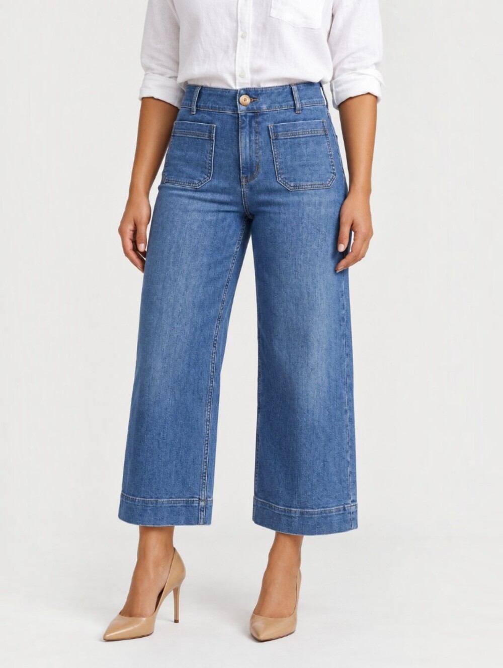 Maeve Anthropologie The Colette Jeans 29P Medium Wash High Rise Wide Leg Cropped
